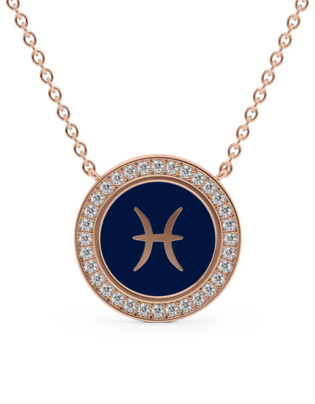 14k Rose Gold Blue Pisces Disk Pendant