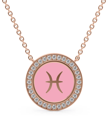 14k Rose Gold Pink Pisces Disk Pendant