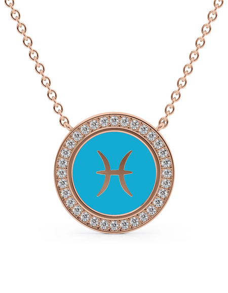 14k Rose Gold Turquoise Pisces Disk Pendant