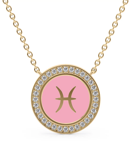 14k Yellow Gold Pink Pisces Disk Pendant