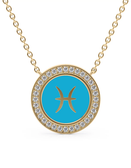 14k Yellow Gold Turquoise Pisces Disk Pendant