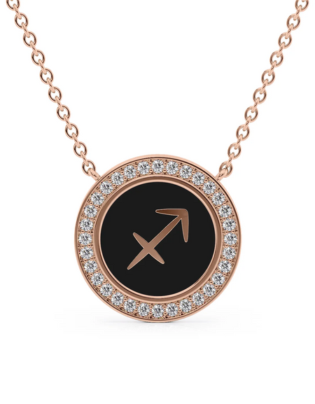 14k Rose Gold Black Sagittarius Disk Pendant