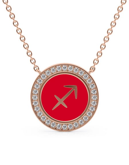 14k Rose Gold Red Sagittarius Disk Pendant
