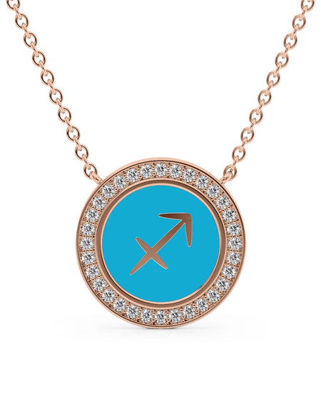 14k Rose Gold Turquoise Sagittarius Disk Pendant
