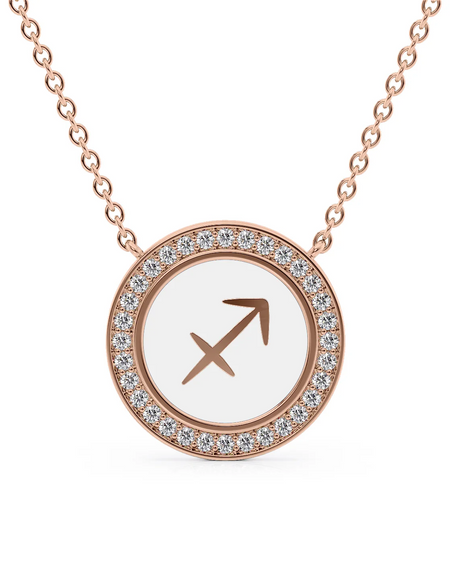 14k Rose Gold White Sagittarius Disk Pendant