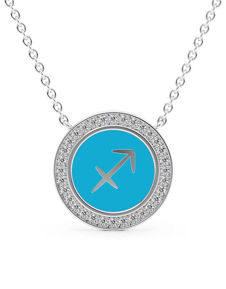 14k White Gold Turquoise Sagittarius Disk Pendant