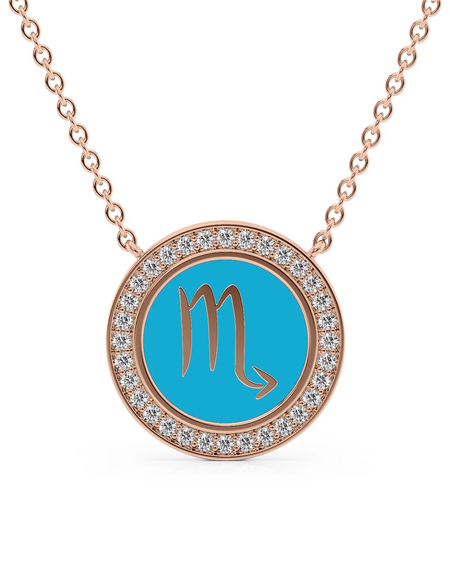 14k Rose Gold Turquoise Scorpio Disk Pendant