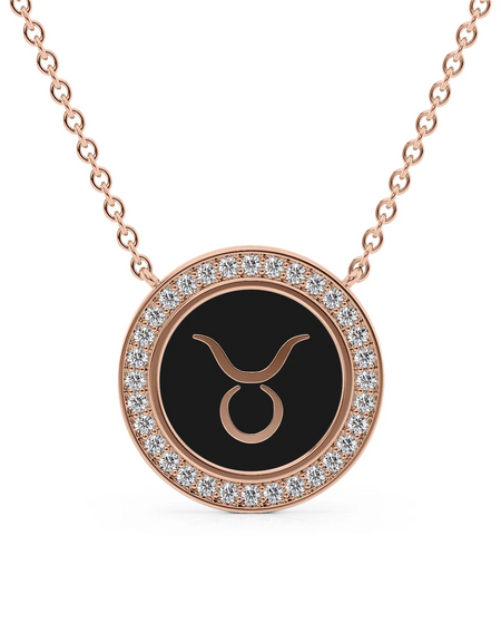 14k Rose Gold Black Taurus Disk Pendant