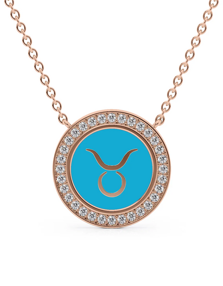 14k Rose Gold Turquoise Taurus Disk Pendant