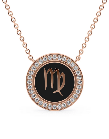14k Rose Gold Black Virgo Disk Pendant
