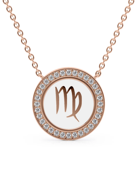 14k Rose Gold White Virgo Disk Pendant