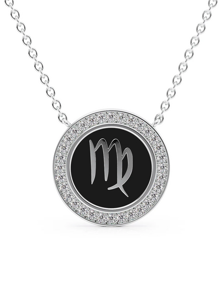 14k White Gold Black Virgo Disk Pendant