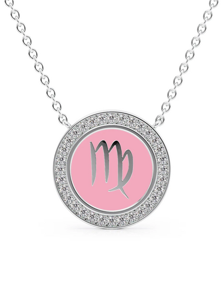 14k White Gold Pink Virgo Disk Pendant