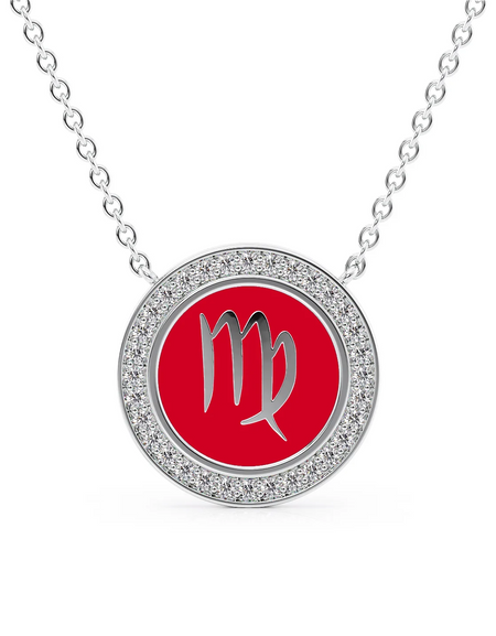 14k White Gold Red Virgo Disk Pendant