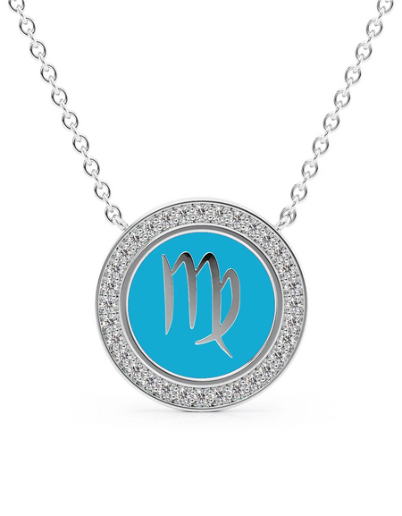 14k White Gold Turquoise Virgo Disk Pendant