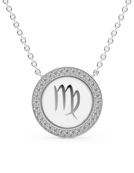 14k White Gold White Virgo Disk Pendant