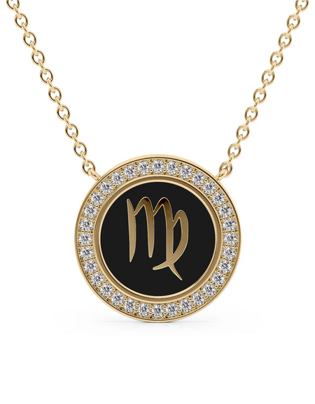 14k Yellow Gold Black Virgo Disk Pendant