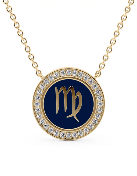 14k Yellow Gold Blue Virgo Disk Pendant