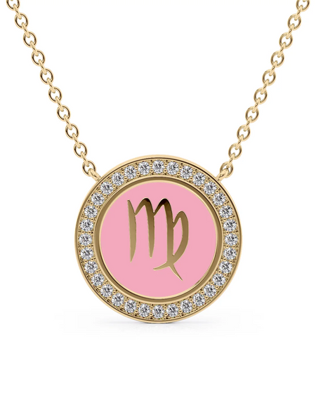 14k Yellow Gold Pink Virgo Disk Pendant