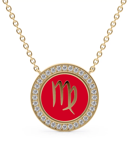14k Yellow Gold Red Virgo Disk Pendant