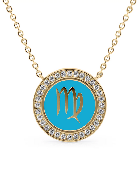 14k Yellow Gold Turquoise Virgo Disk Pendant