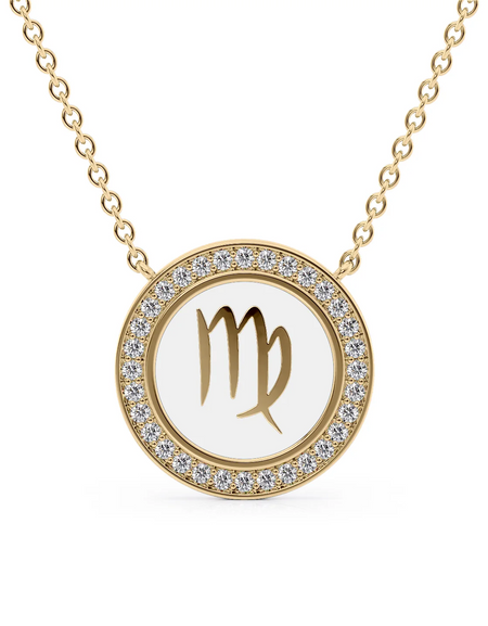 14k Yellow Gold White Virgo Disk Pendant