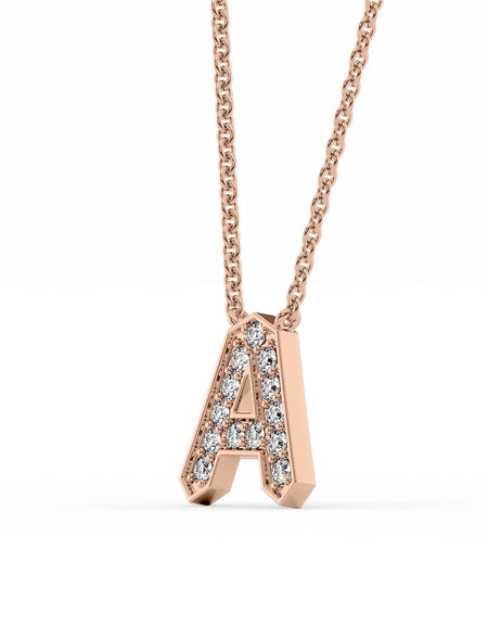 14k Rose Gold A Initial Diamond Pendant