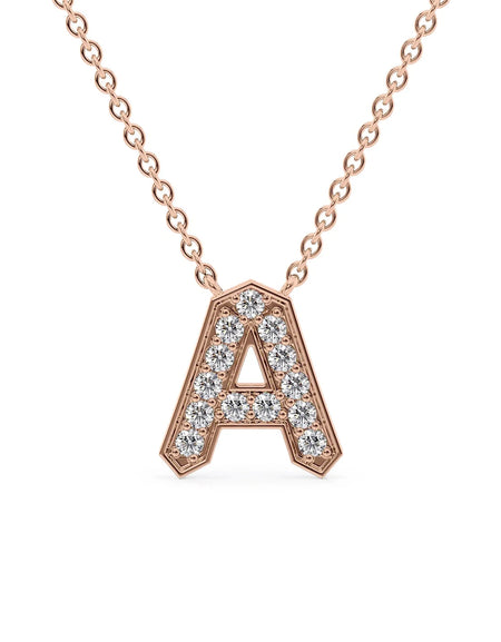 14k Rose Gold A Initial Diamond Pendant