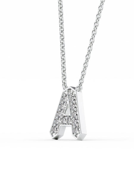 14k White Gold A Initial Diamond Pendant