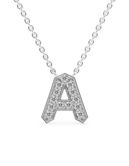 14k White Gold A Initial Diamond Pendant