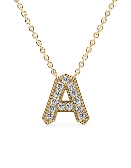 14k Yellow Gold A Initial Diamond Pendant