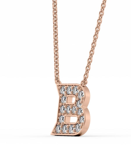 14k Rose Gold B Initial Diamond Pendant