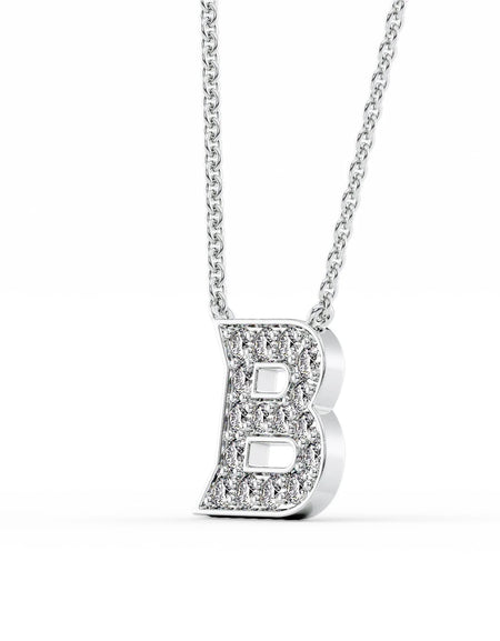 14k White Gold B Initial Diamond Pendant