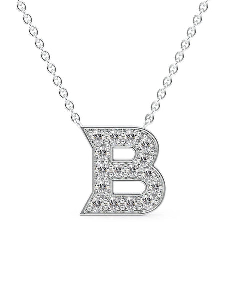 14k White Gold B Initial Diamond Pendant