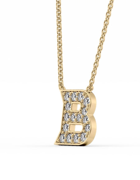 14k Yellow Gold B Initial Diamond Pendant