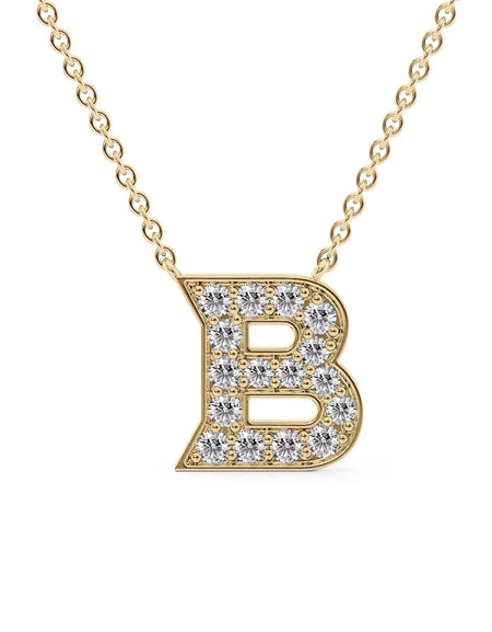 14k Yellow Gold B Initial Diamond Pendant