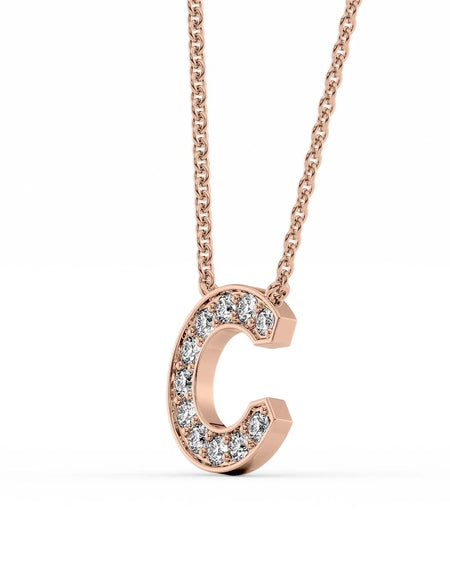 14k Rose Gold C Initial Diamond Pendant