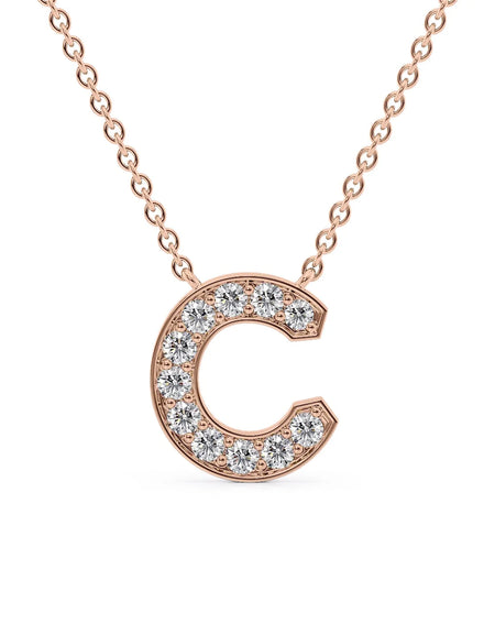 14k Rose Gold C Initial Diamond Pendant