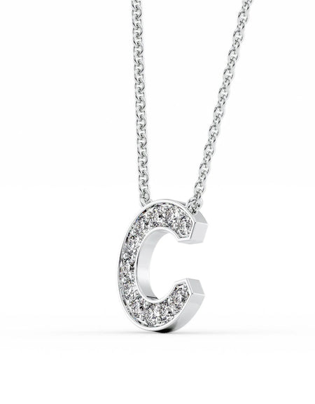 14k White Gold C Initial Diamond Pendant