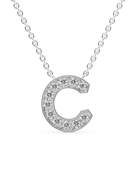 14k White Gold C Initial Diamond Pendant