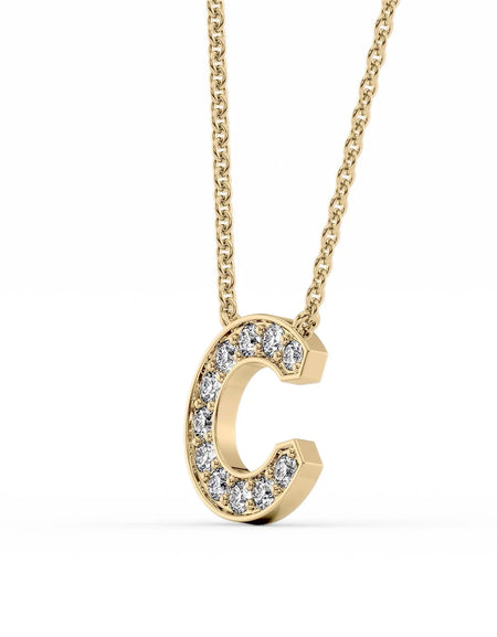 14k Yellow Gold C Initial Diamond Pendant