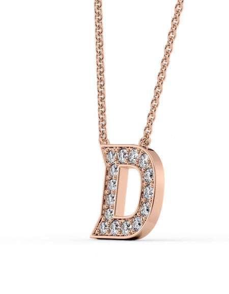 14k Rose Gold D Initial Diamond Pendant