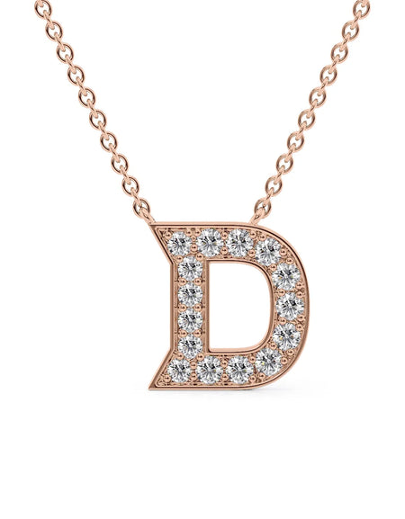 14k Rose Gold D Initial Diamond Pendant