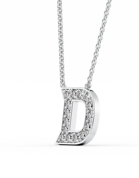 14k White Gold D Initial Diamond Pendant