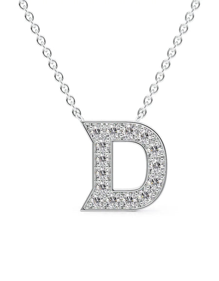 14k White Gold D Initial Diamond Pendant