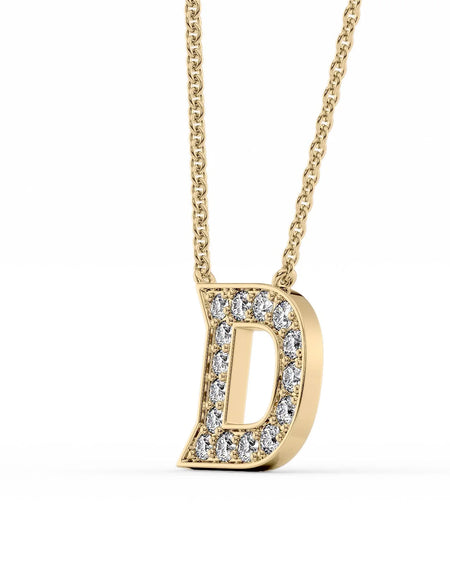 14k Yellow Gold D Initial Diamond Pendant