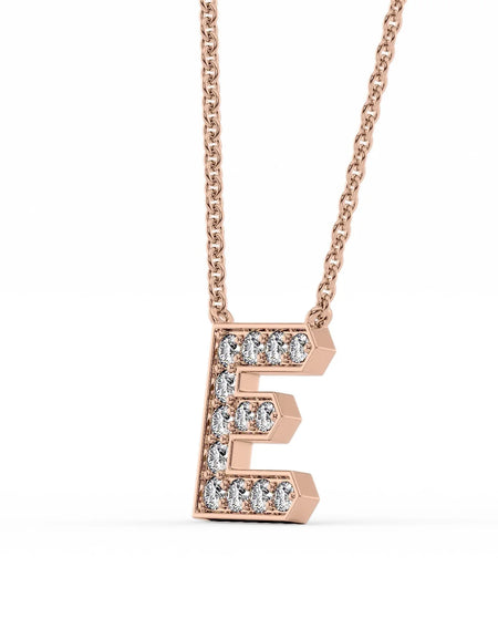 14k Rose Gold E Initial Diamond Pendant