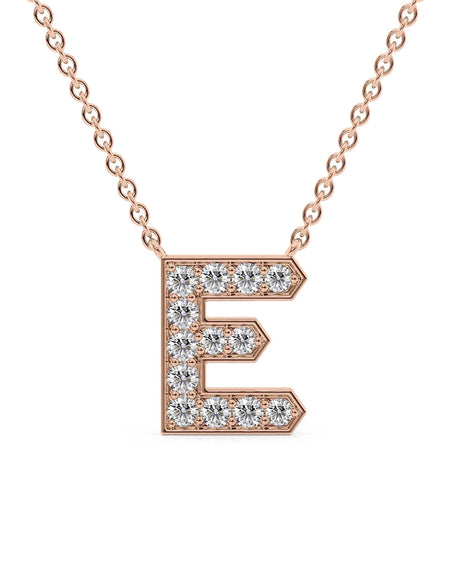 14k Rose Gold E Initial Diamond Pendant