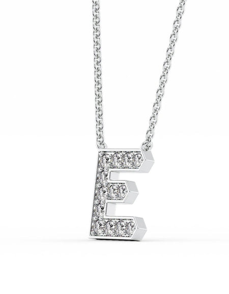 14k White Gold E Initial Diamond Pendant