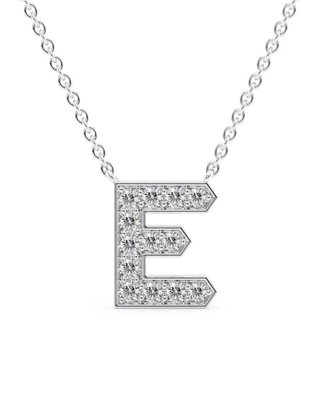 14k White Gold E Initial Diamond Pendant